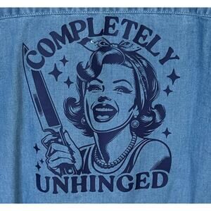 Retro Housewife Unhinged Chambray Button Down Shirt  MEDIUM Oversized Unique